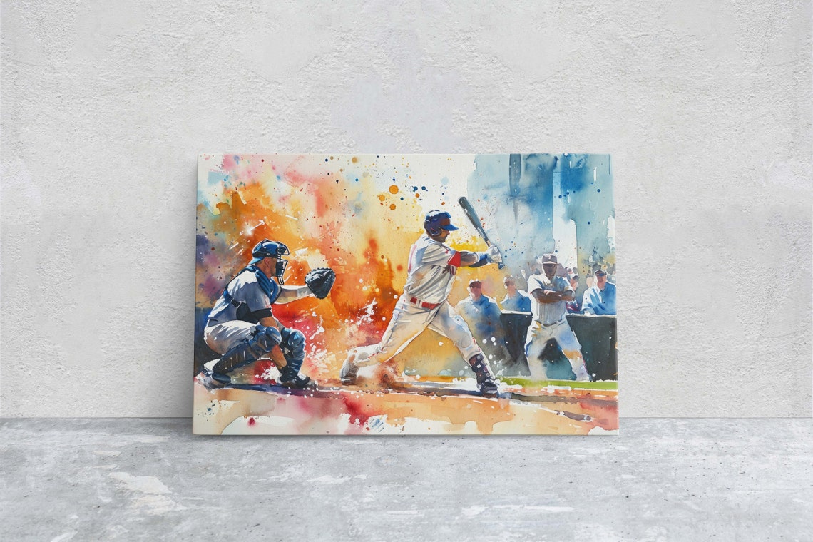 Baseball Batter Swing Watercolor Game Action Colorful Sports Art Print
