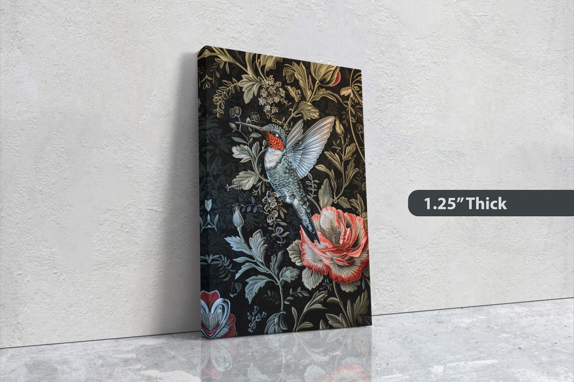 Hummingbird William Morris Style Floral Dark Botanical Art Poster - Image 3