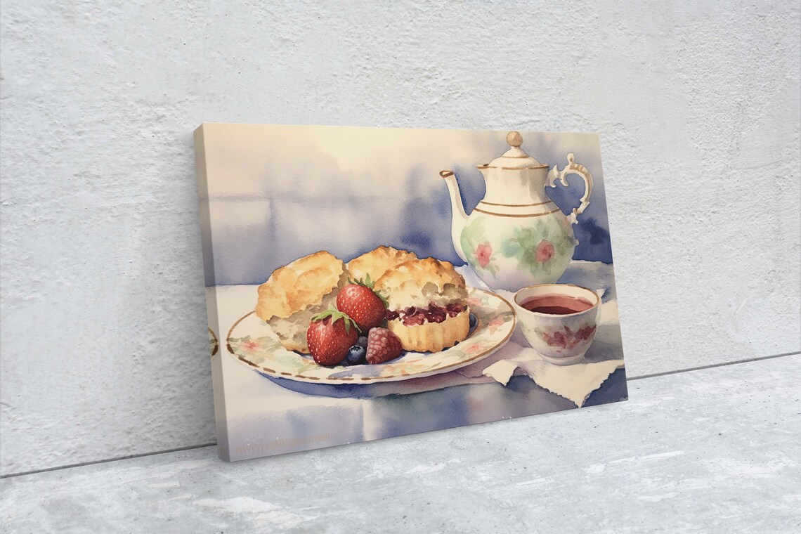 Tea And Scones Watercolor Kitchen Dining Room Art Print - Image 2