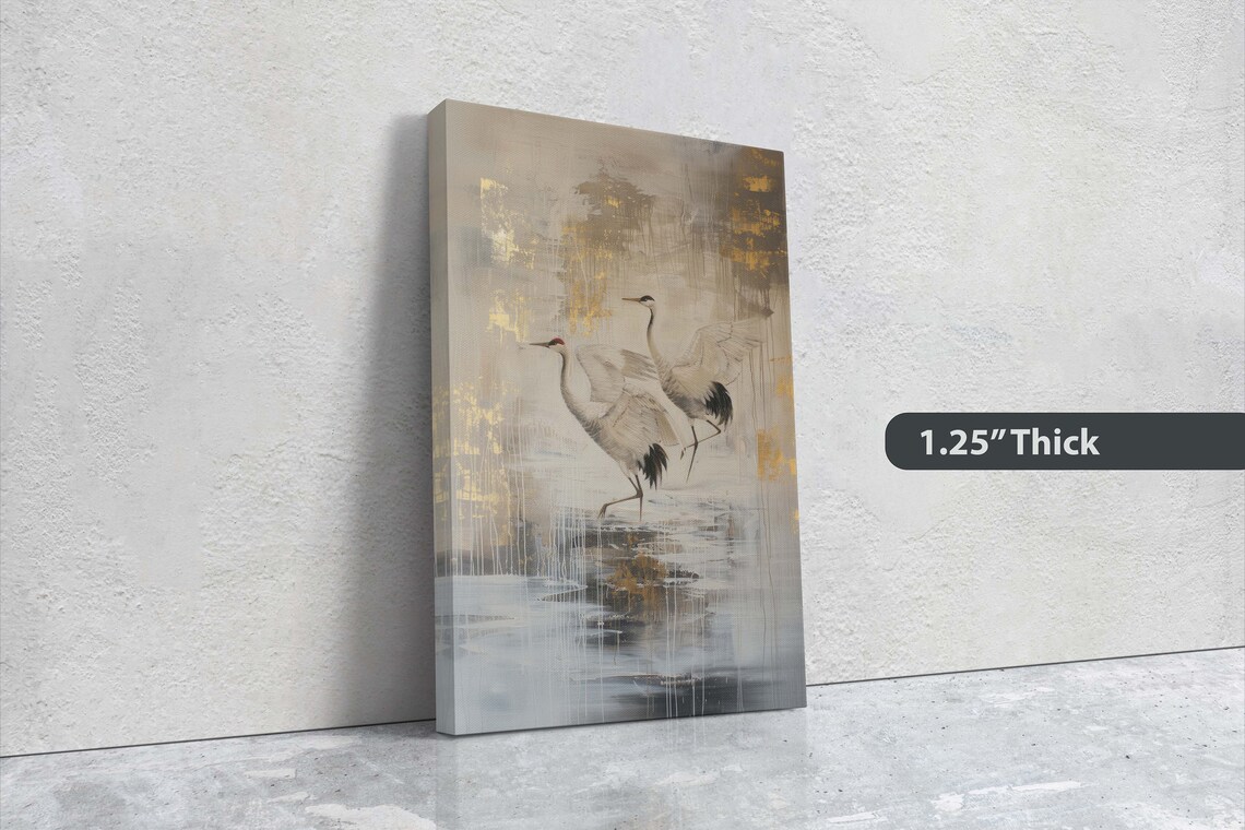Gold Japanese Cranes Japandi Art Print, Minimalist Decor - Image 3