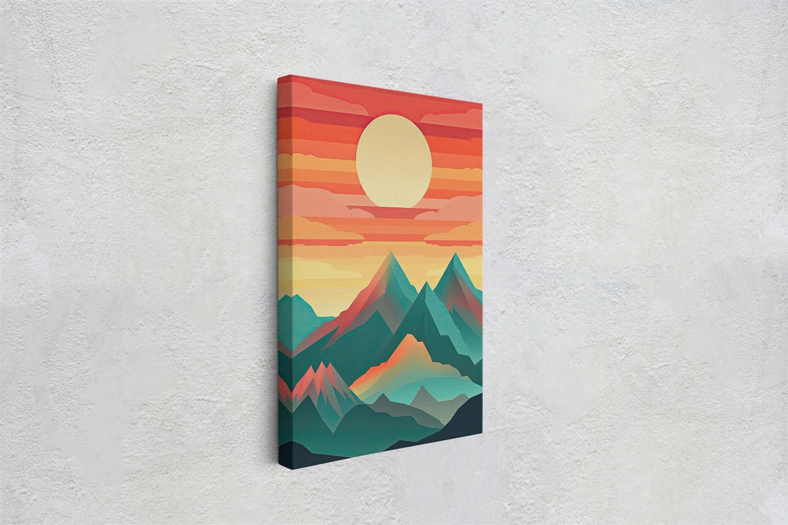Minimalist Geometric Mountain Peaks Gradient Sunset Sky Art Poster - Image 2