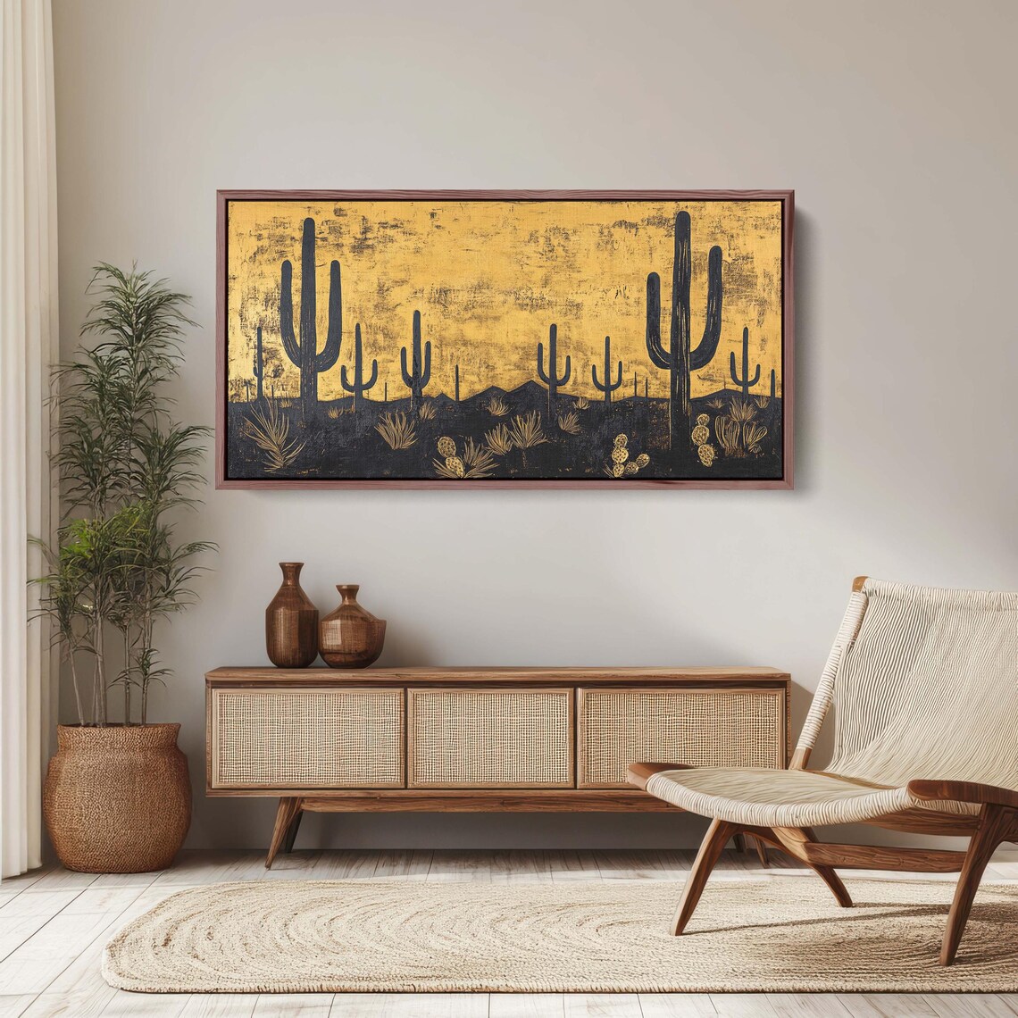 Empty Desert Art Print, Black And Gold Cactus Decor - Image 3