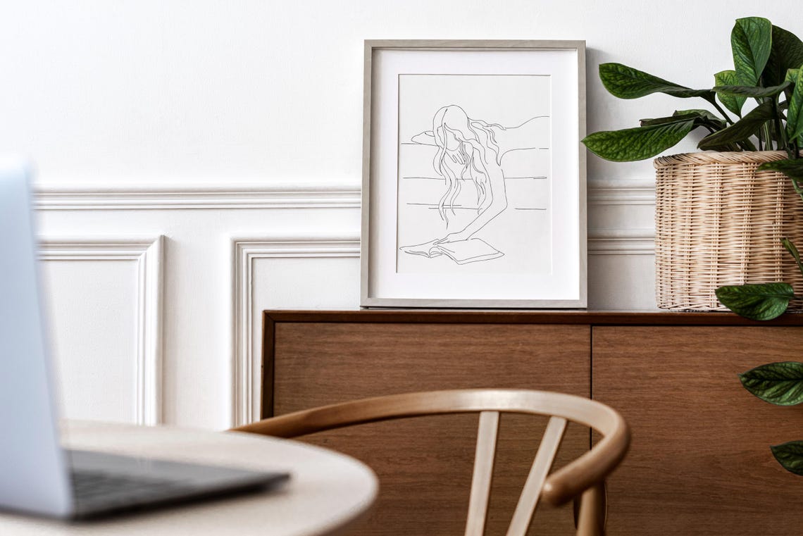 Relaxed Woman Reading in Bed Minimalist Line Art Reader Poster - Image 2
