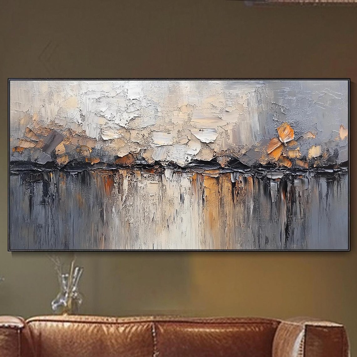 Abstract Gold Black White Impasto Landscape Textured Modern Wall Art