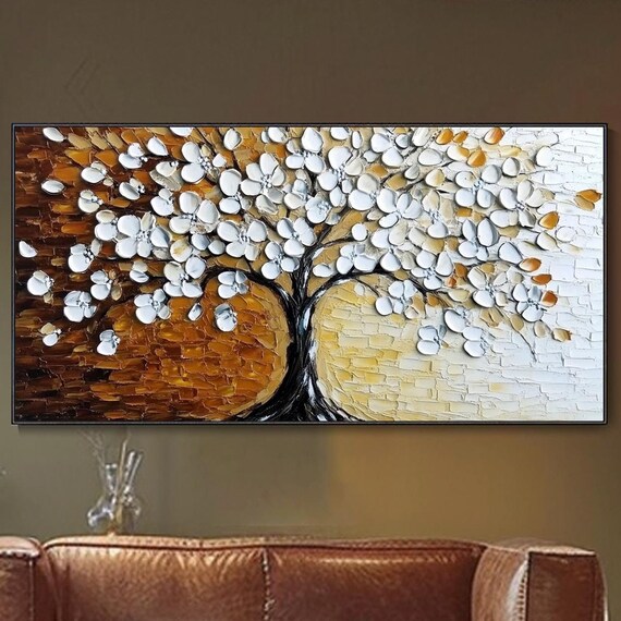 Large Blooming Tower Tree Painting On Original 3d Textured Tree Artwork Contemporary Tree Art Stunning Paintings Living Room Wall Art