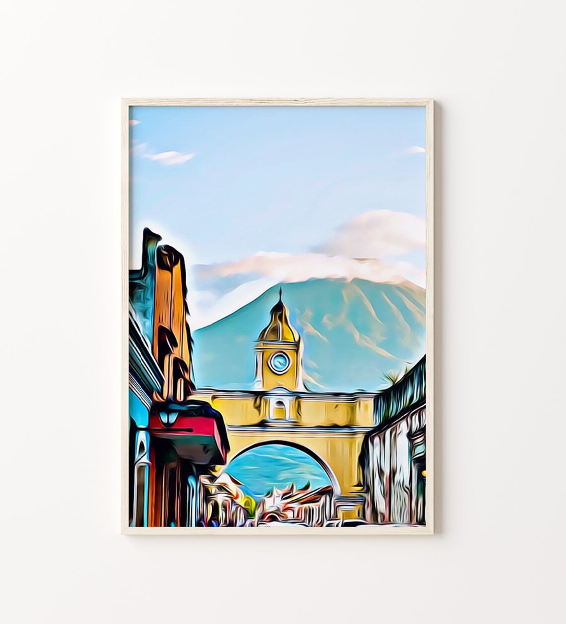 Antigua Guatemala Santa Catalina Arch Volcano Street Painting Poster