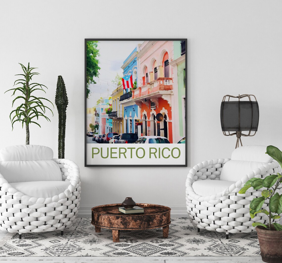 Puerto Rico Old San Juan Colonial Balconies with Flag Travel Poster - Image 2