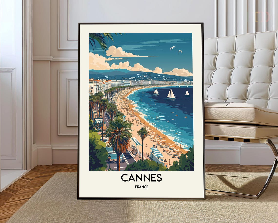 Sunny Cannes Beachfront Palms and Parasols French Riviera Poster