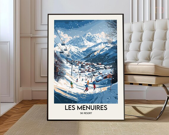 Les Menuires Ski Resort Vintage Poster Alpine Slopes Cable Cars