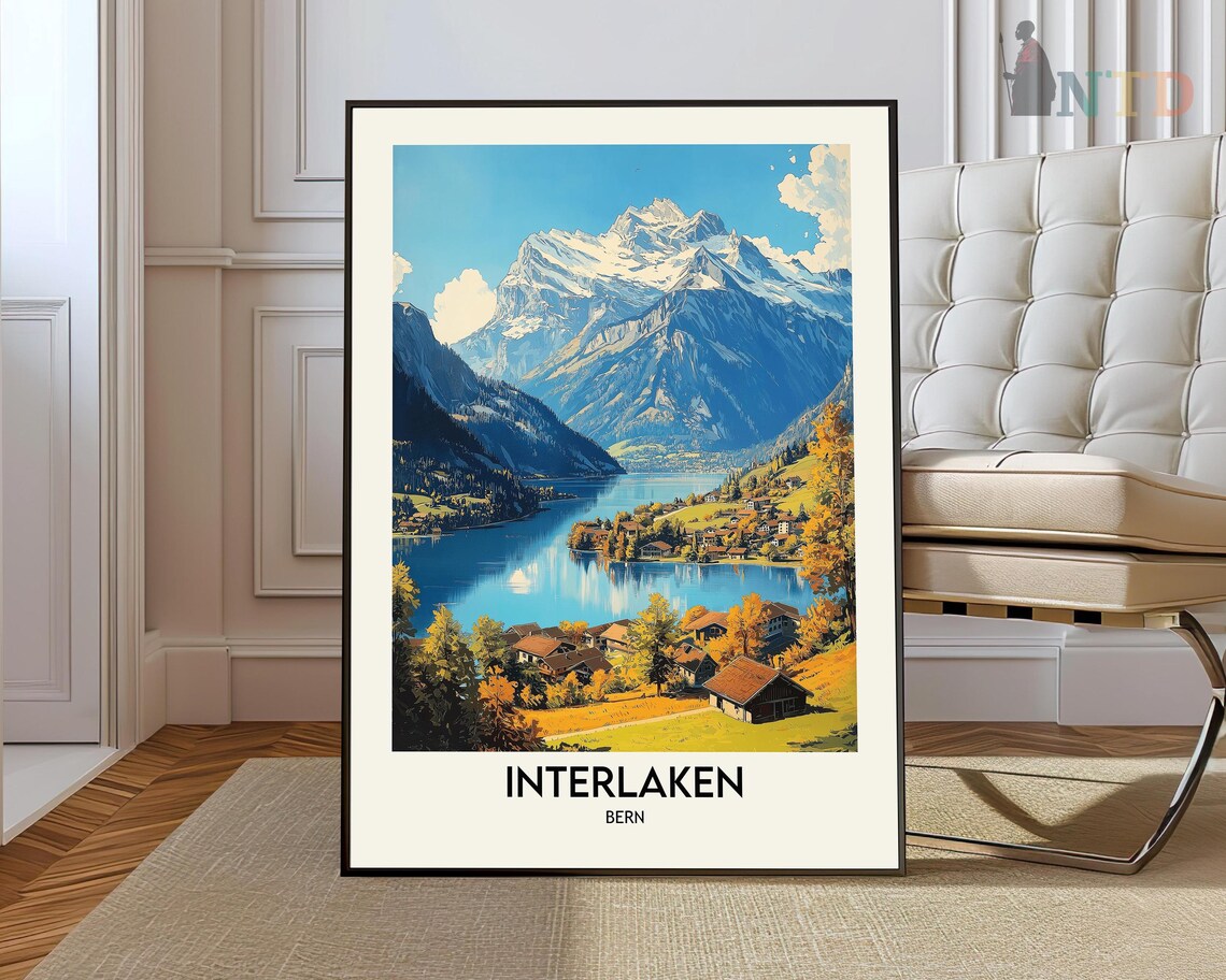 Interlaken Bern Switzerland Alpine Lake Village Travel Poster