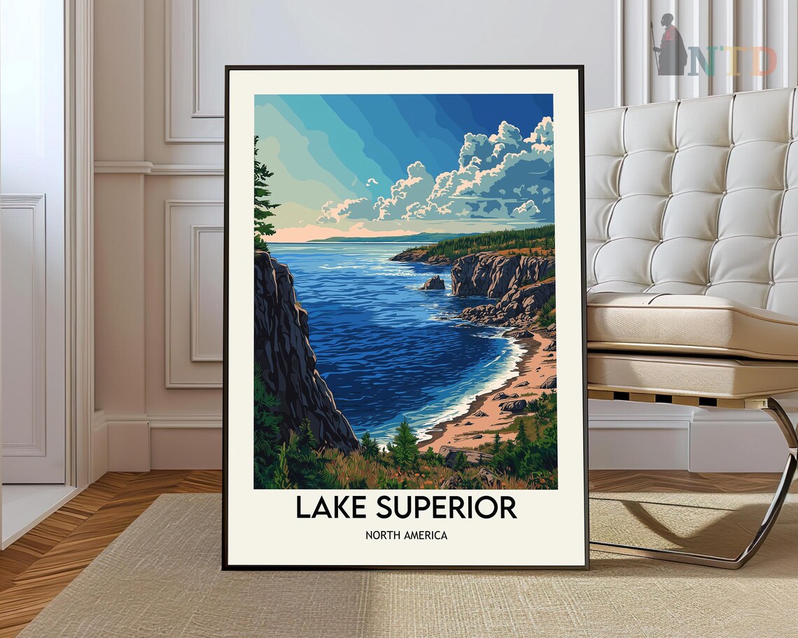 Lake Superior North America Rocky Coastline Vintage Travel Poster