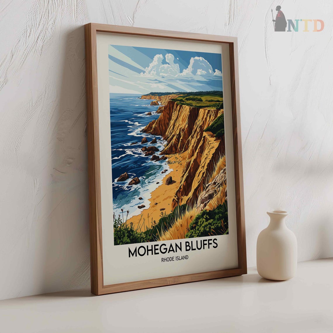 Mohegan Bluffs Rhode Island Dramatic Coastal Cliffs Waves Poster - Image 2