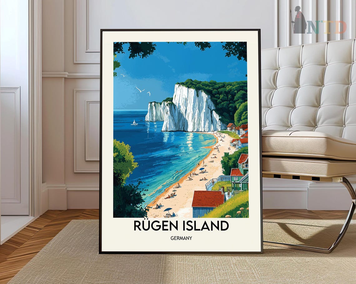 Rügen Island Germany Chalk Cliffs Sailboat Vintage Beach Art Poster