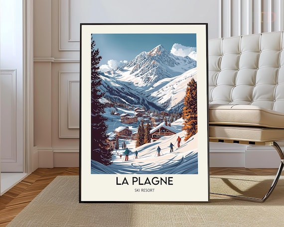 La Plagne France Ski Resort Village Retro Snow Mountain Art Poster