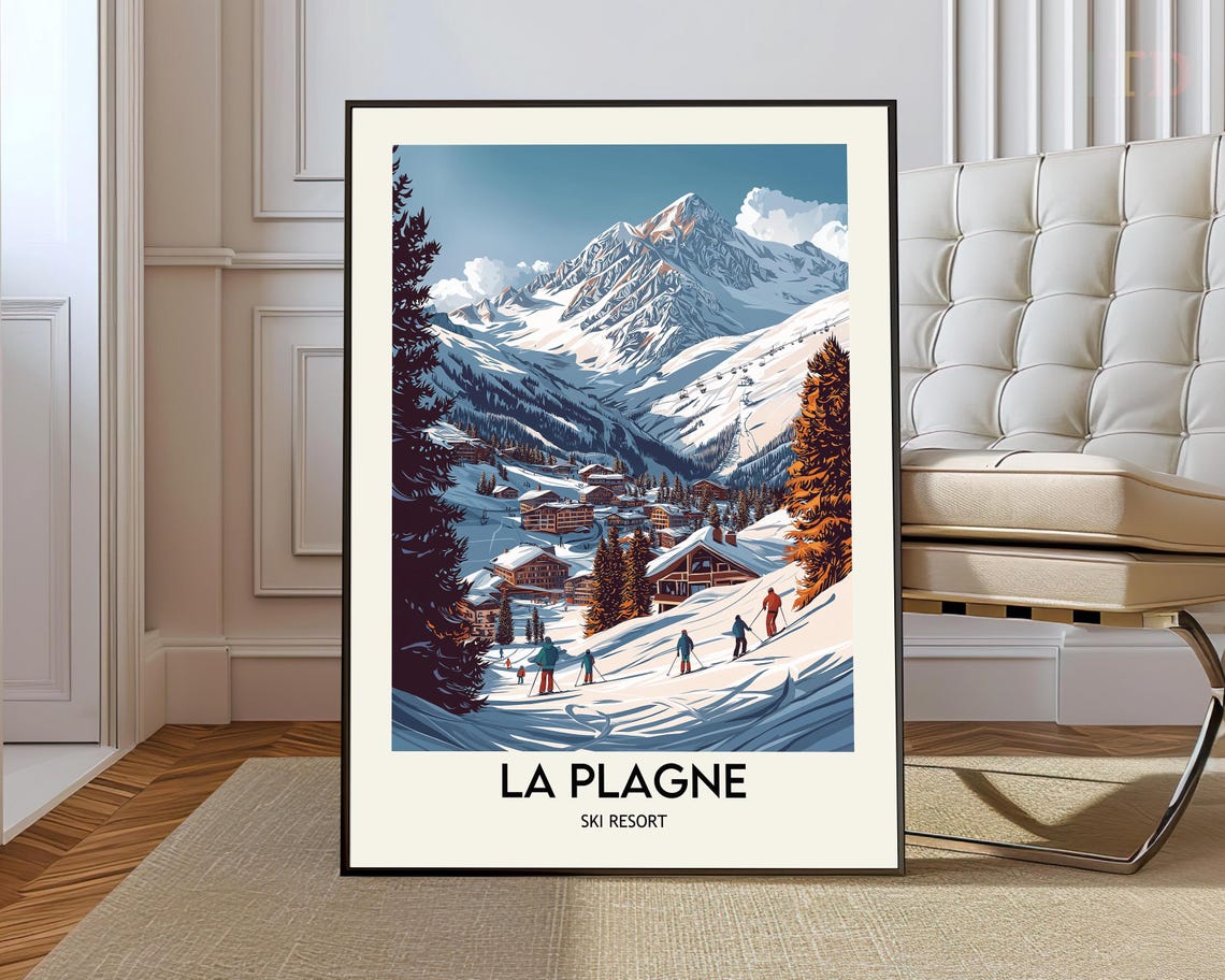 La Plagne France Ski Resort Village Retro Snow Mountain Art Poster