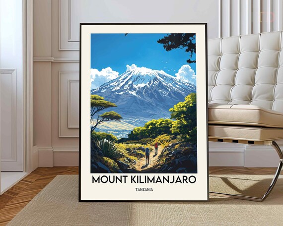 Mount Kilimanjaro Tanzania Snowy Peak Trail Vintage Travel Poster