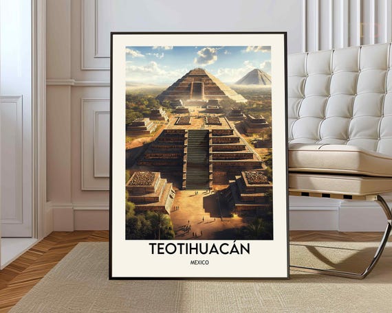 Teotihuacan Mexico Travel Poster, Wall Art Print