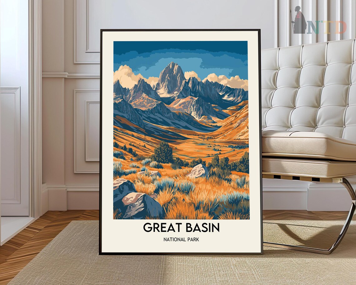 Great Basin National Park Orange Mountain Valley Retro Travel Poster