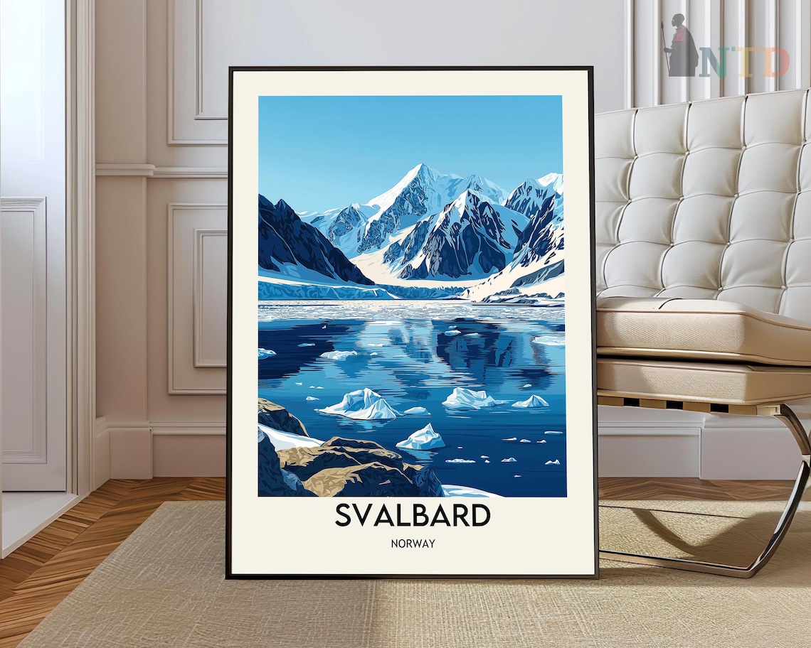 Svalbard Norway Arctic Icebergs Snowy Peaks Fjord Travel Poster