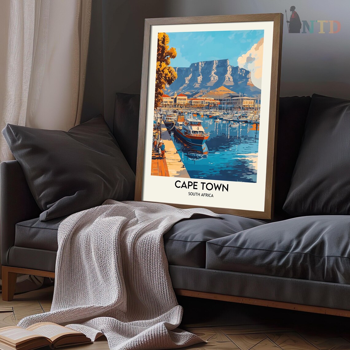 Cape Town Harbor Boats Table Mountain View Vintage Travel Poster - Image 3