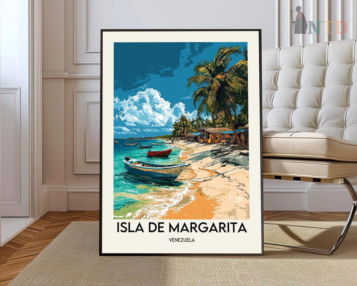 Isla de Margarita Venezuela Palm Beach Fishing Boats Scene Poster