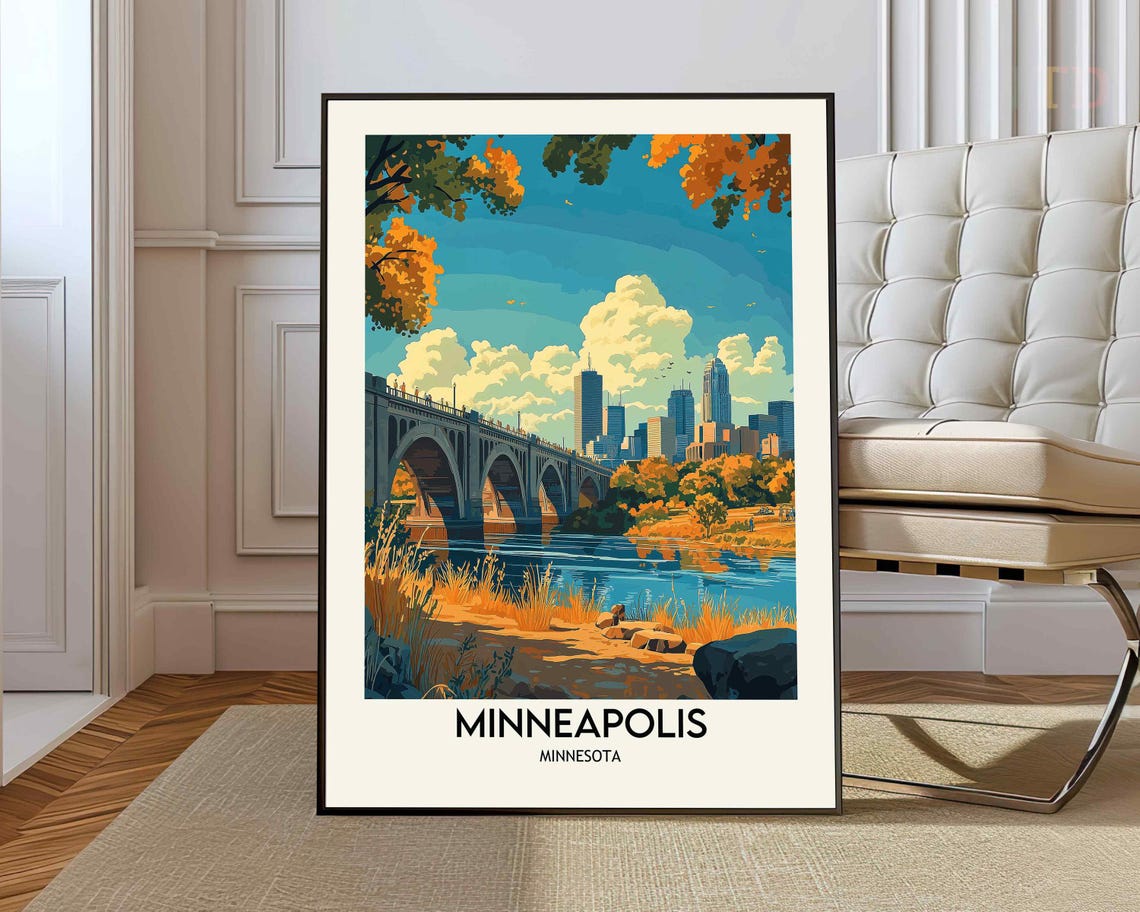 Minneapolis Minnesota Stone Arch Bridge Skyline River Poster