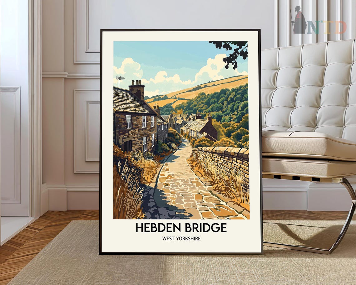 Hebden Bridge West Yorkshire Travel Poster Stone Village Lane