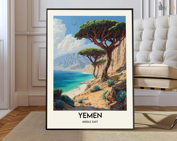 Yemen Travel Landscape Map Art Print