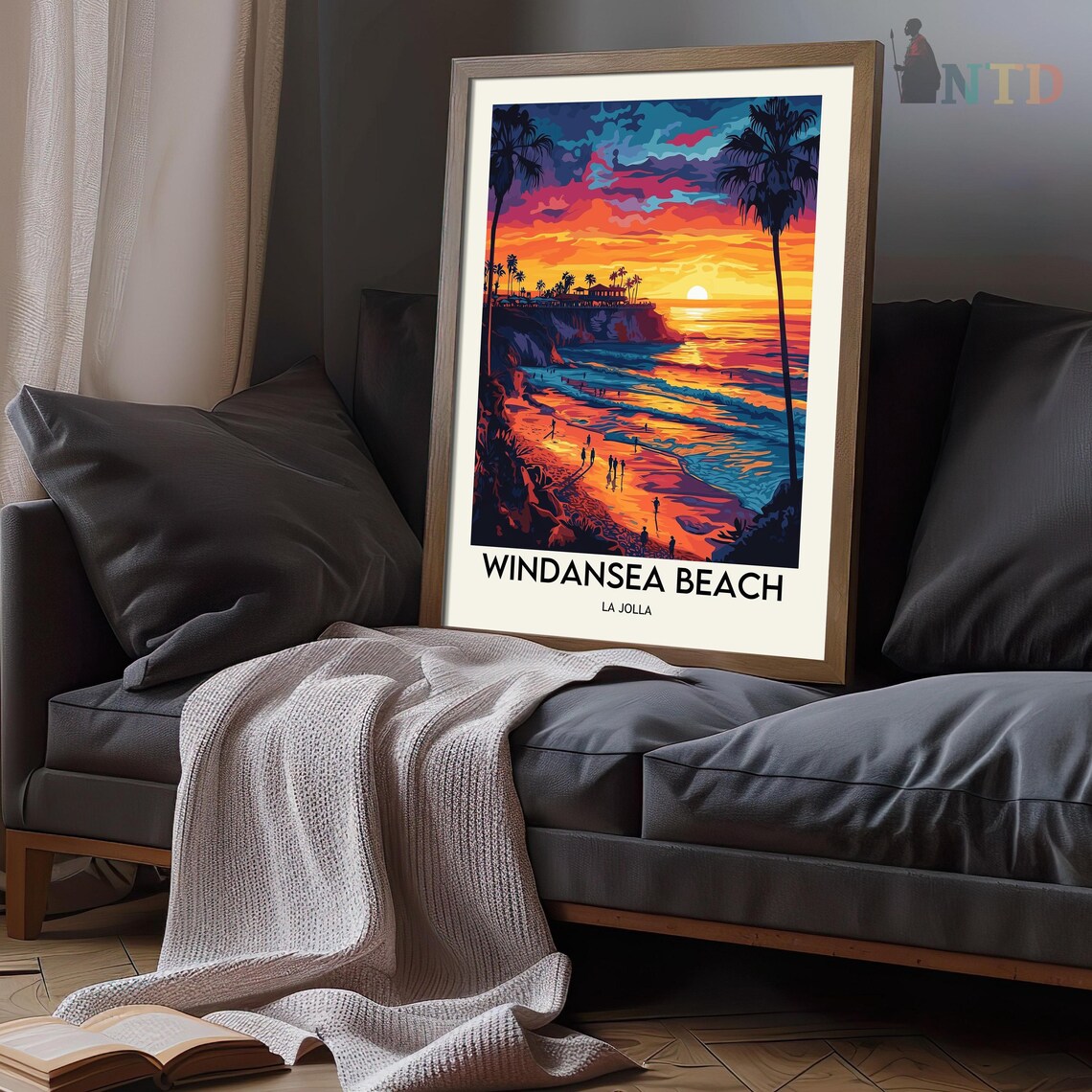 Windansea Beach La Jolla Sunset Glow Vintage Surf Travel Poster - Image 3