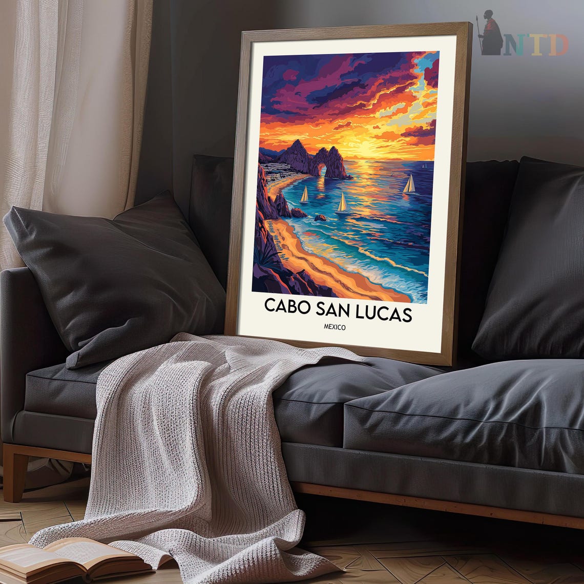 Cabo San Lucas Mexico Sunset El Arco Arch Sailboats Travel Poster - Image 3