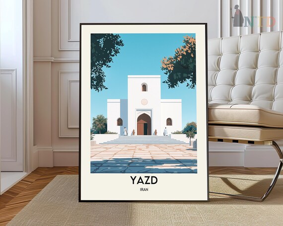 Yazd Iran Zoroastrian Fire Temple White Architecture Travel Poster