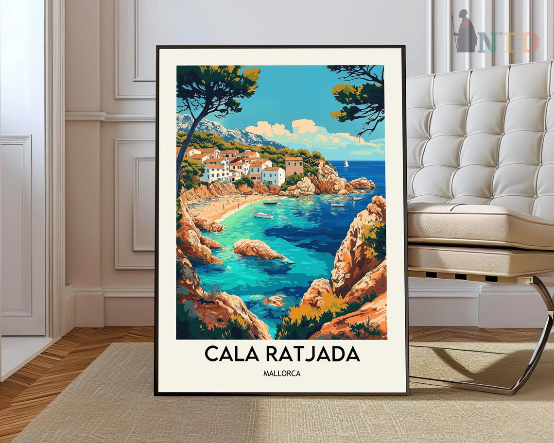Cala Ratjada Mallorca Seaside Town Beach Cove Cliffs Travel Poster