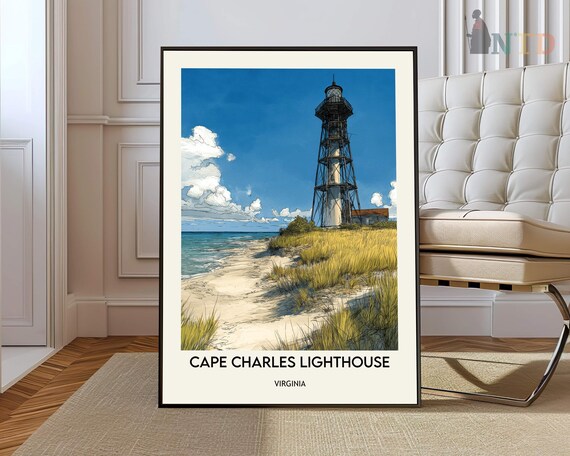 Cape Charles Lighthouse Virginia Ocean Dunes Seaside Travel Poster