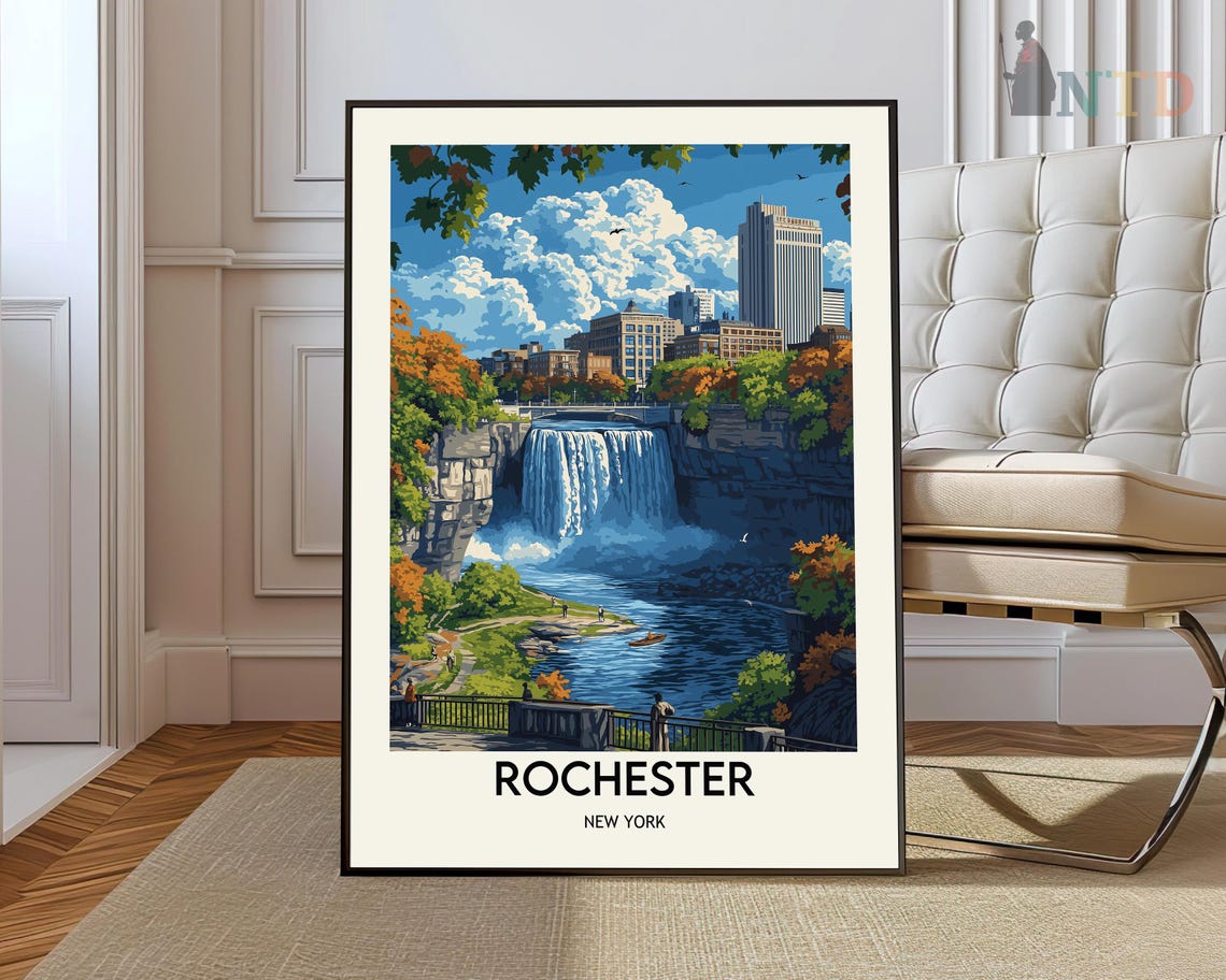 Rochester New York High Falls Waterfall Cityscape View Poster