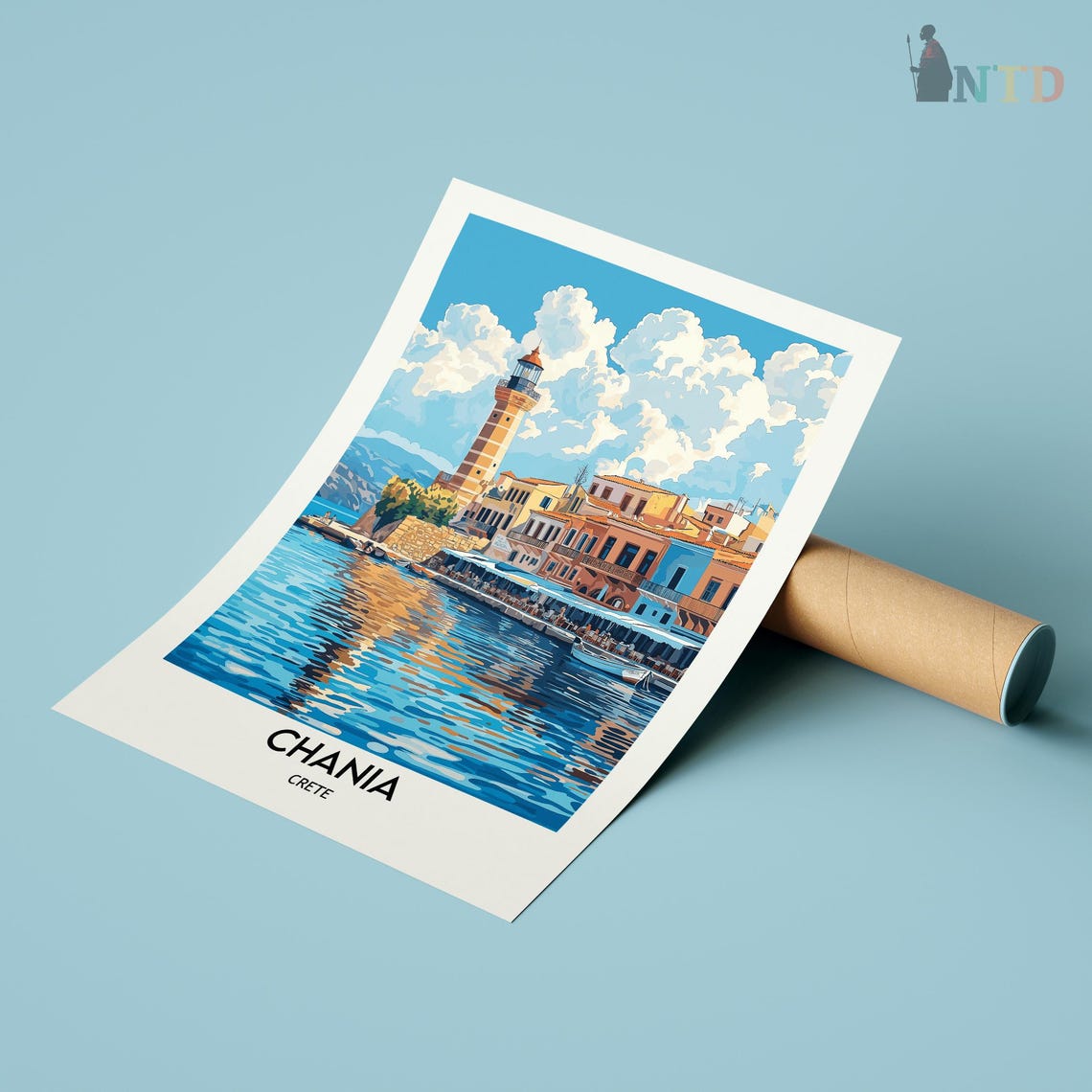 Chania Crete Lighthouse Old Harbor Sunlight Vintage Travel Poster - Image 3