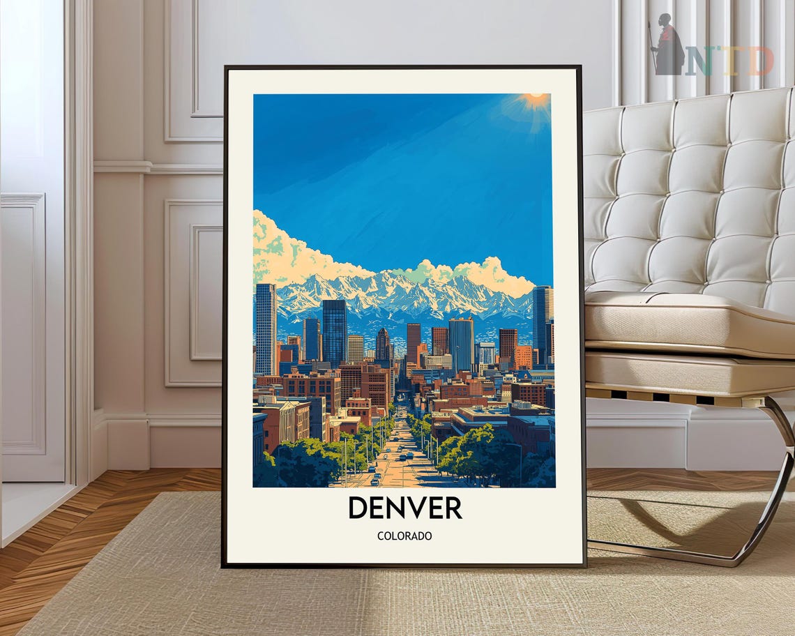 Denver Colorado Downtown Skyline Rocky Mountains Snow Peaks Poster