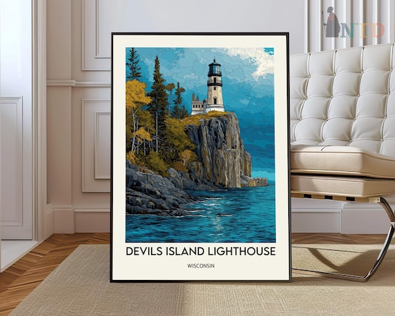 Devils Island Lighthouse Golden Autumn Cliffs Wisconsin Poster