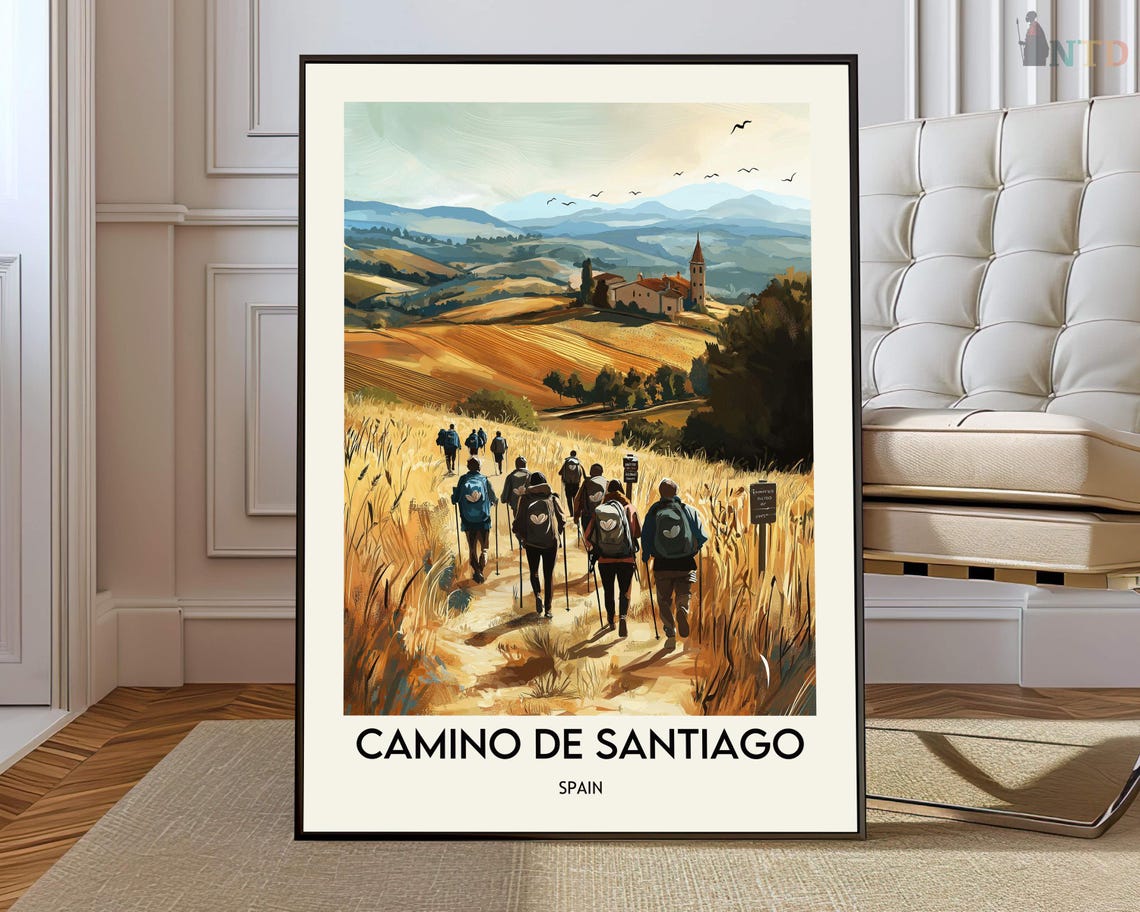 Camino De Santiago Spain Pilgrims Golden Trail Art Travel Poster