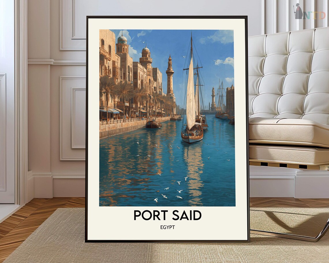 Port Said Egypt Harbor Tall Sailboats Waterfront Travel Poster