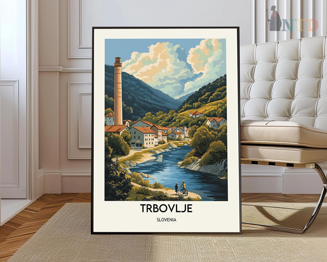 Trbovlje Slovenia Sava River Valley Village Retro Travel Poster
