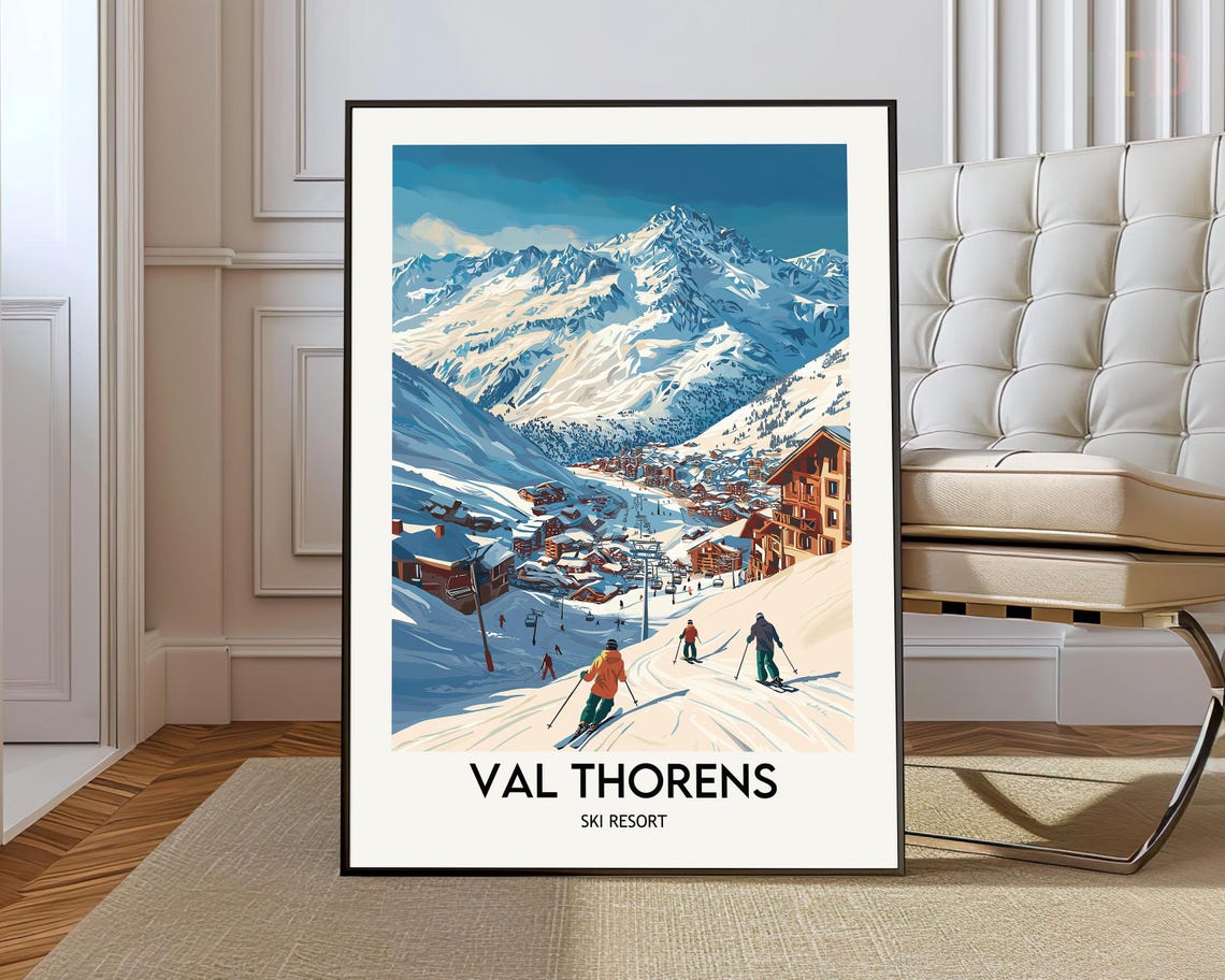 Val Thorens Ski Resort Snowy Mountain Slopes Village Scene Poster