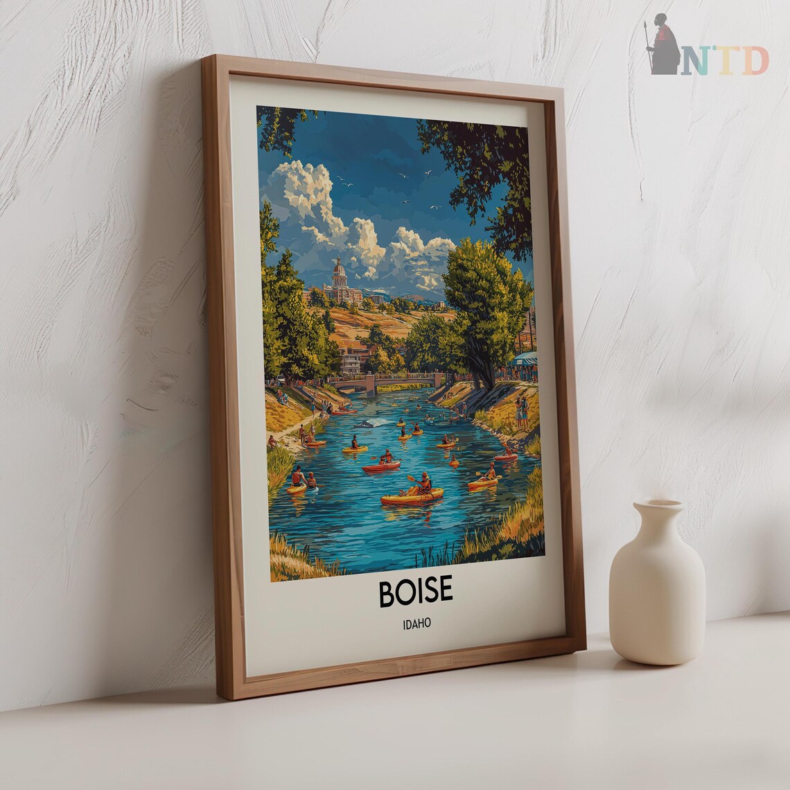 Boise Idaho River Kayakers Downtown Capitol Dome Travel Poster - Image 2