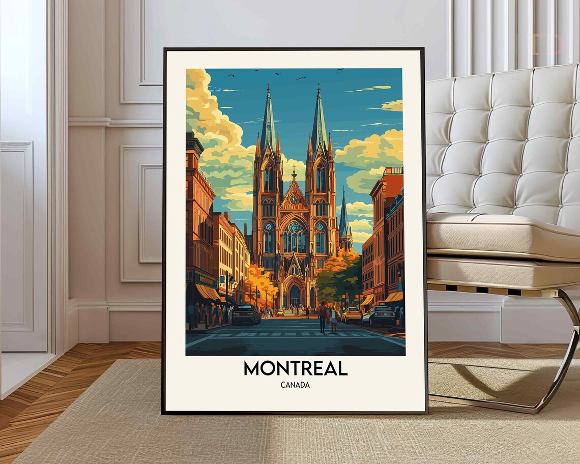Montreal Canada Cathedral Old Town Street Scene Travel Poster