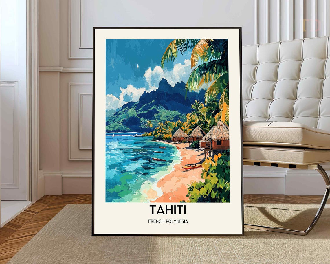 Tahiti French Polynesia Tropical Beach Paradise Travel Poster