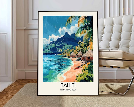Tahiti Poster Wall Art Print Photo Travel French Polynesia Map