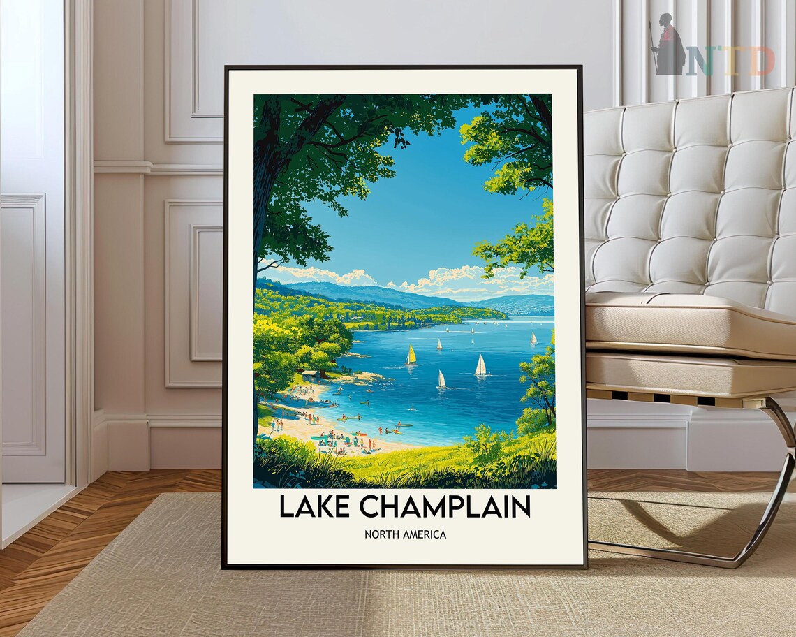 Lake Champlain Vintage Summer Sailing Boats Retro Travel Poster