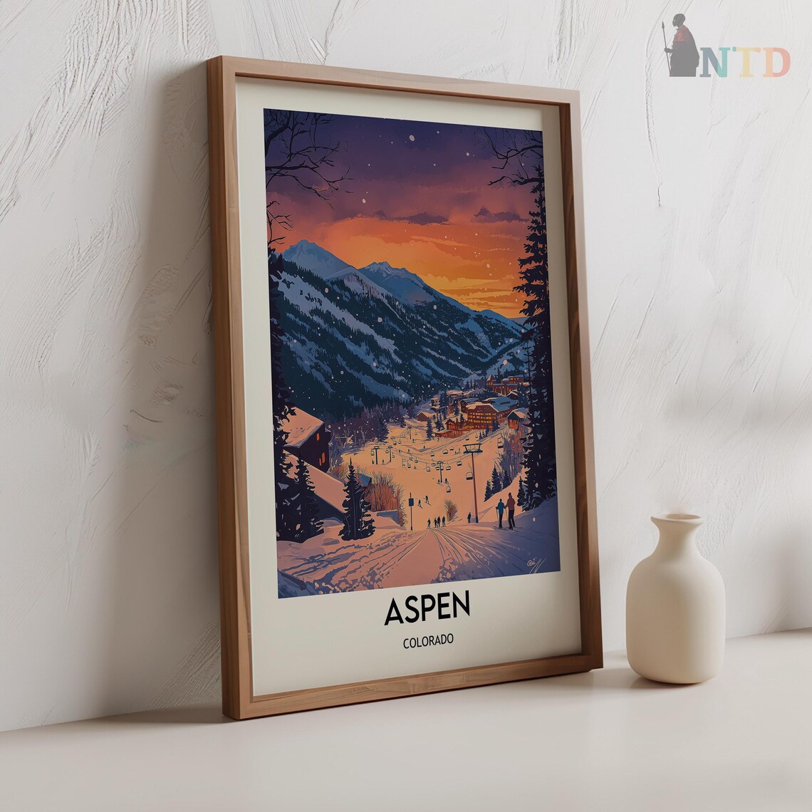 Ski Village Under a Purple Sunset Aspen Colorado Travel Poster - Image 2
