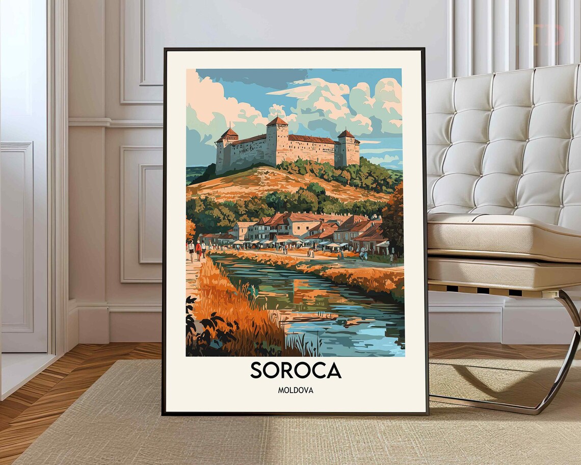 Soroca Moldova Hilltop Fortress River Town Retro Travel Poster
