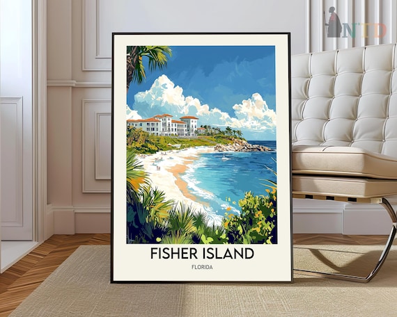 Fisher Island Florida Beachfront Resort Miami Coastline Travel Poster