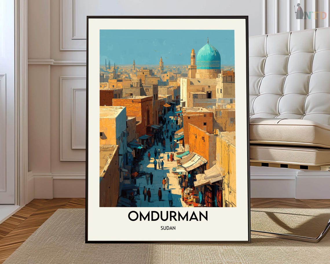 Omdurman Sudan Historic Blue Dome Mosque Souk Street Travel Poster